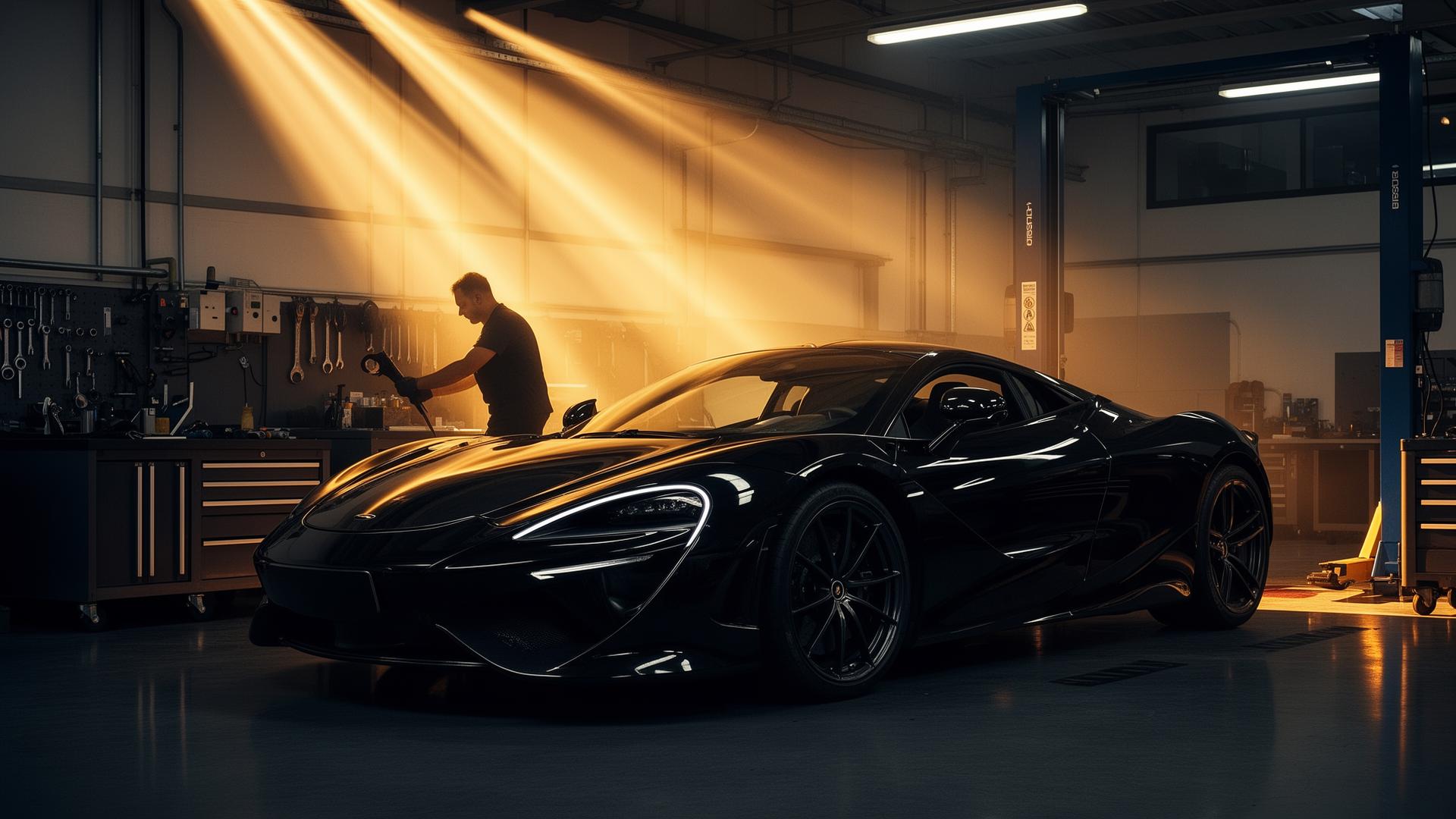 Luxury car in workshop